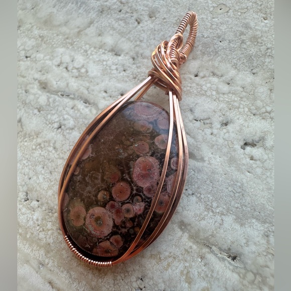 Tarnish Resistant Grounding Copper Poppy Jasper Necklace Pendant - Picture 3 of 4
